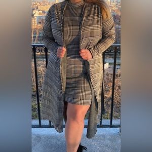 2PC b&w plaid dress and duster set